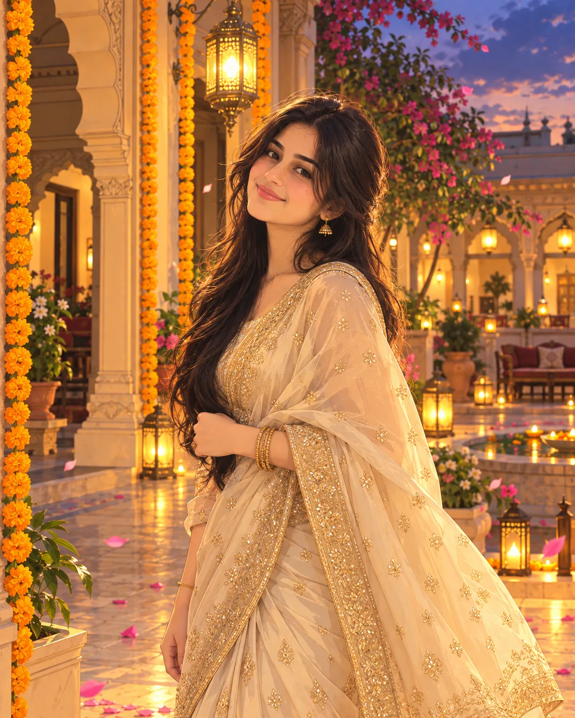 AI result showing Anime Character AI Photo Prompt in Saree or Lehenga