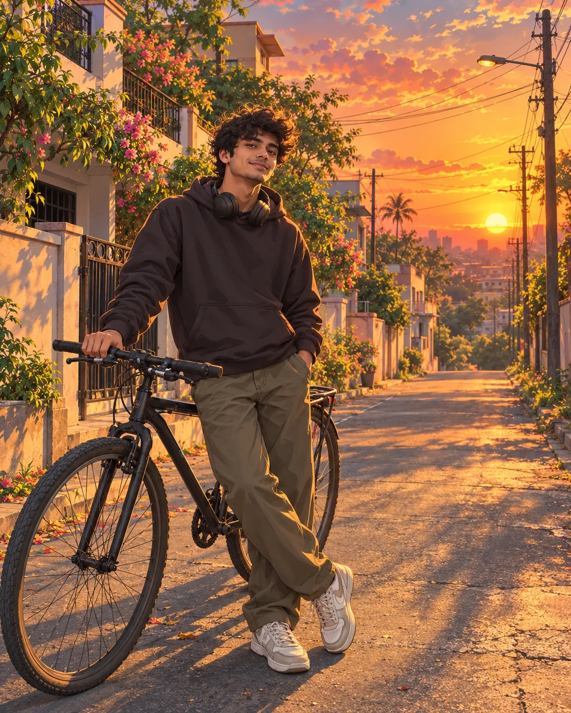 AI result showing Trending Anime Boy AI Photo Prompt (Hoodie & Bike)