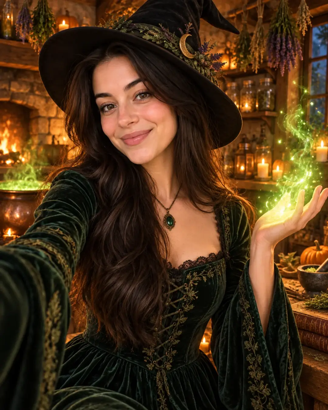 Witch AI Photo Prompt: Glowing Hand Halloween AI photo result