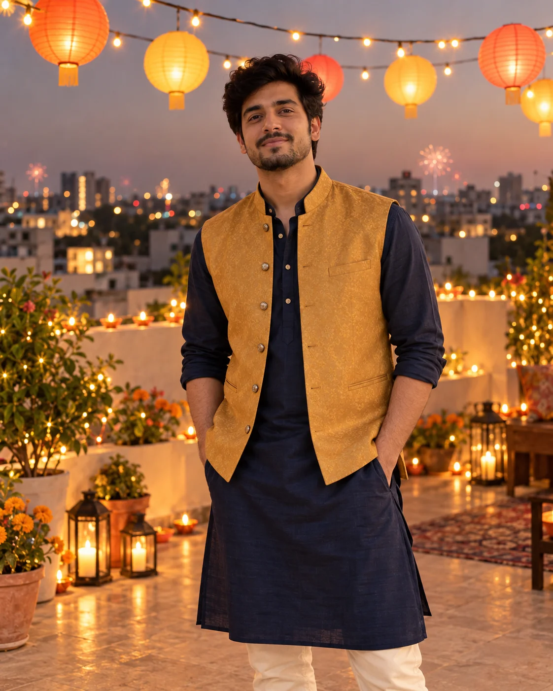 AI result showing Kurta and Nehru Jacket with Lanterns