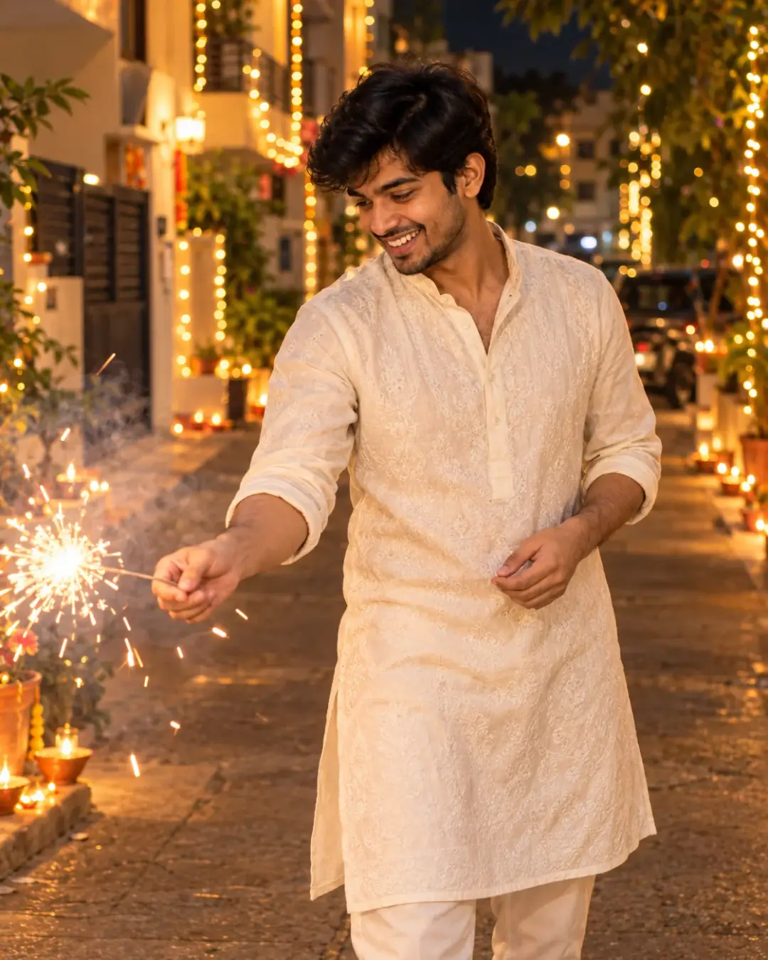 Phuljhadi Diwali AI Photo Prompt (Candid Street Laugh) AI photo result