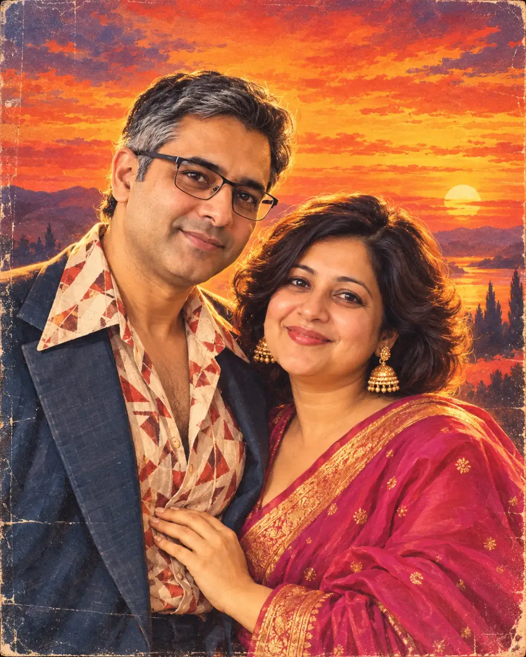 Retro Bollywood Poster Couple AI Photo Prompt (80s) AI photo result