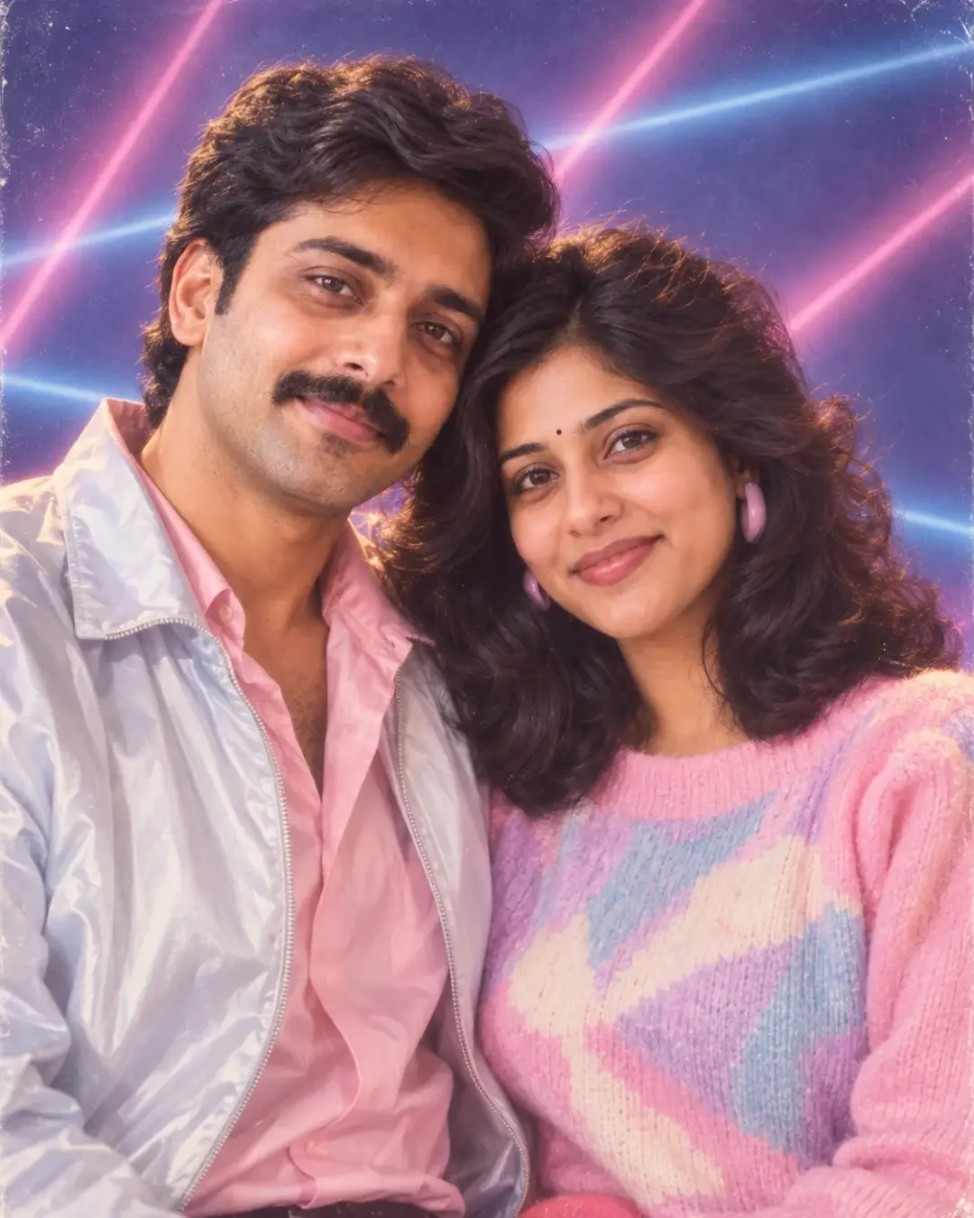 80s Mall Studio Couple AI Prompt (Laser Backdrop) AI photo result