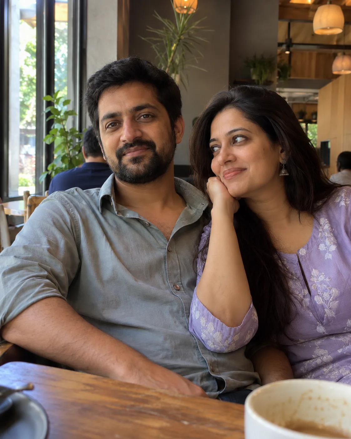 AI result showing Cafe Window Merge Two Photos Prompt for Gemini (Couple)