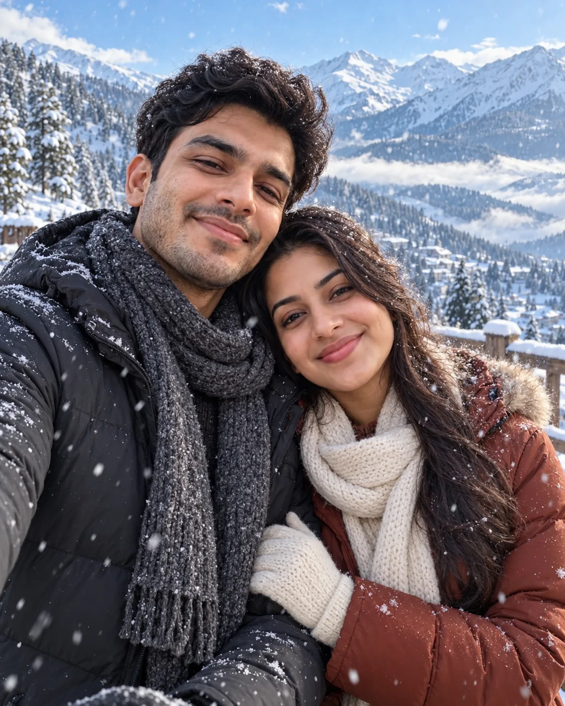 AI result showing Snowy Mountain Couple Winter AI Photo Prompt