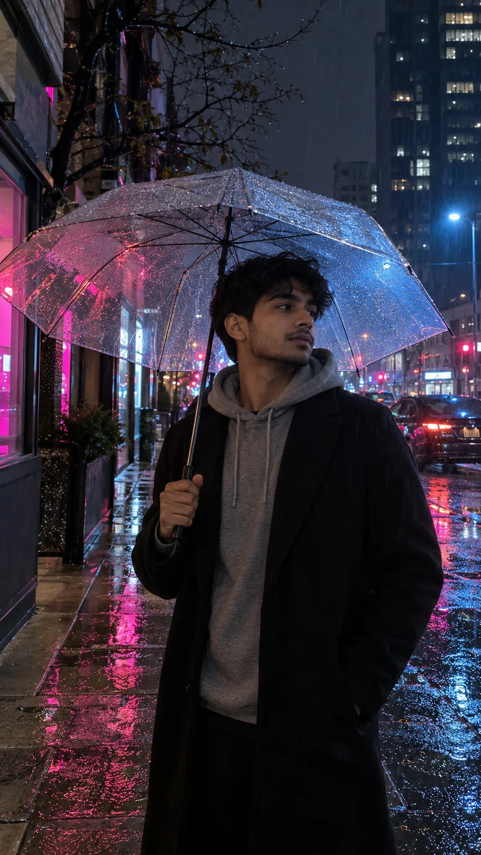Source photo for Rainy Night Street Anime Boy AI Photo Prompt