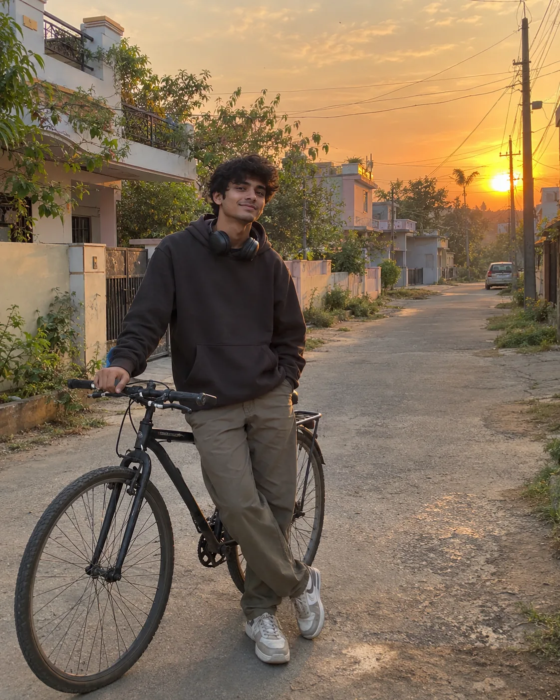 Source photo for Trending Anime Boy AI Photo Prompt (Hoodie & Bike)